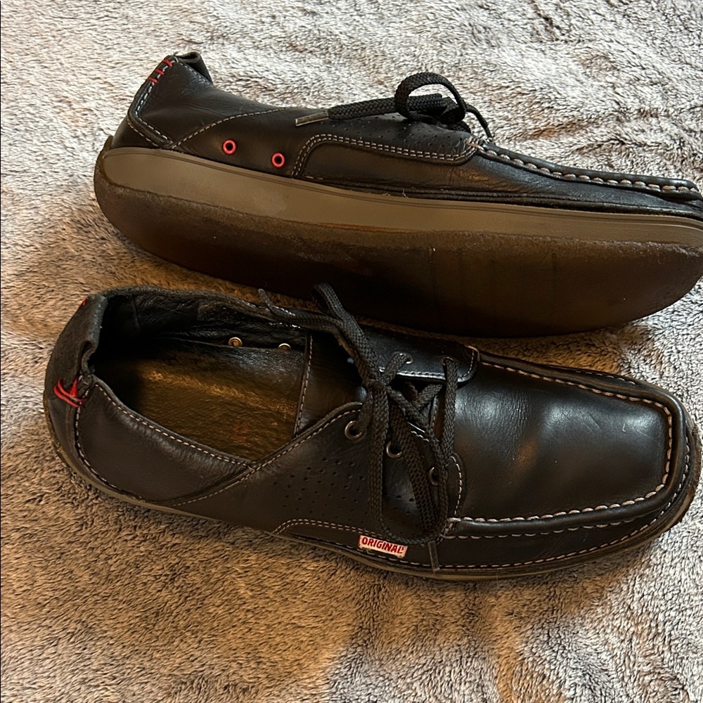 Clacks Original Men's Black Leather Boat Shoes. Size10.5M